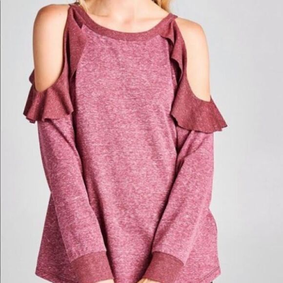‎Ruffled Cold Shoulder Sweatshirt - Picture 2 of 7